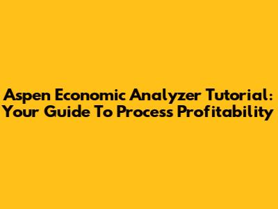 Aspen Economic Analyzer Tutorial: Your Guide To Process Profitability