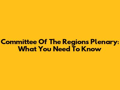 Committee Of The Regions Plenary: What You Need To Know