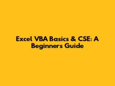 Excel VBA Basics & CSE: A Beginner's Guide