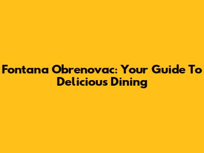 Fontana Obrenovac: Your Guide To Delicious Dining