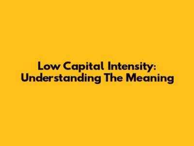 Low Capital Intensity: Understanding The Meaning