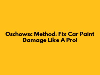 Oschowsc Method: Fix Car Paint Damage Like A Pro!