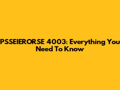 PSSEIERORSE 4003: Everything You Need To Know