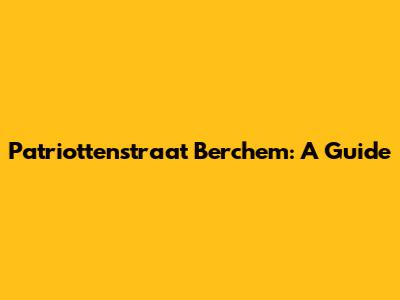 Patriottenstraat Berchem: A Guide