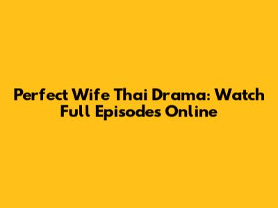 Perfect Wife Thai Drama: Watch Full Episodes Online